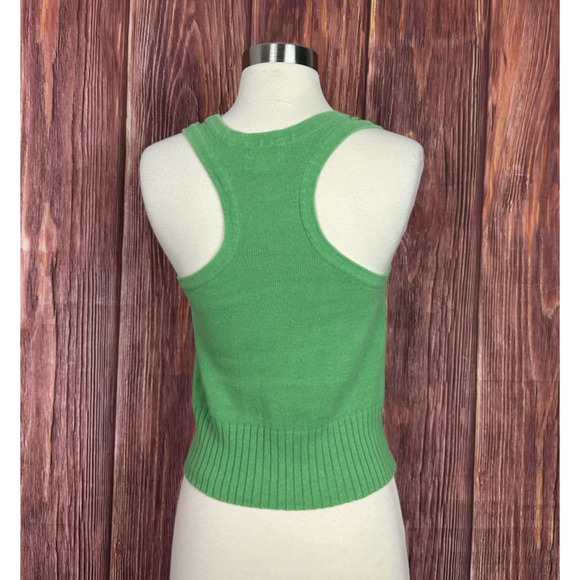 Y2K VTG Womens Small Argyle Sweater Tank Top Green Blue Academia Ramie Cotton - Picture 3 of 6